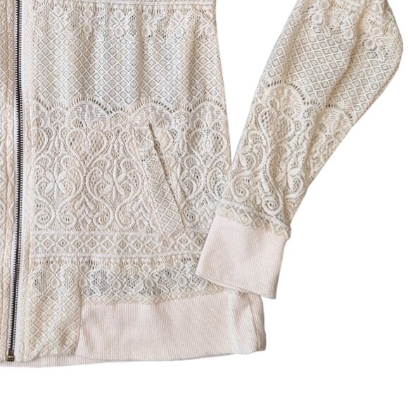 Living Doll Cream Lace Zippered Bomber Jacket Style Cardigan | M - Picture 4 of 6